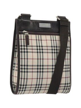 BURBERRY Nova Check Shoulder Bag Canvas Beige Silver